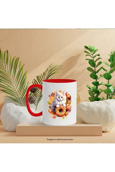 StoryGift Romania Cat Mug, Dobleci, Leaves, Autumn, Donut, Glaze, Multicolor 330 ml, Ce, Cu, STG