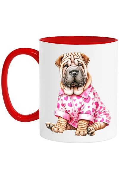 StoryGift Romania Mug with a Shar Pei puppy wearing a blouse | illustration | with hearts | ro, With