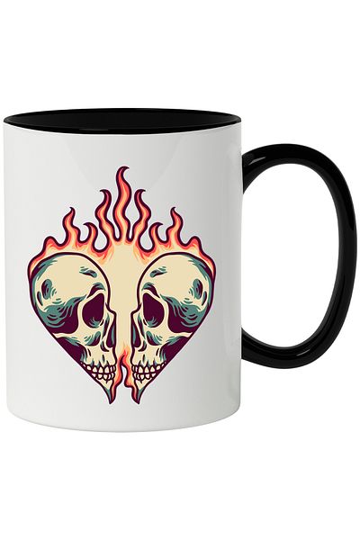 StoryGift Romania Mug With Skulls, Heart, Flames, Couple, Love, Symmetrical, Multicolor 330 ml, Wax, With