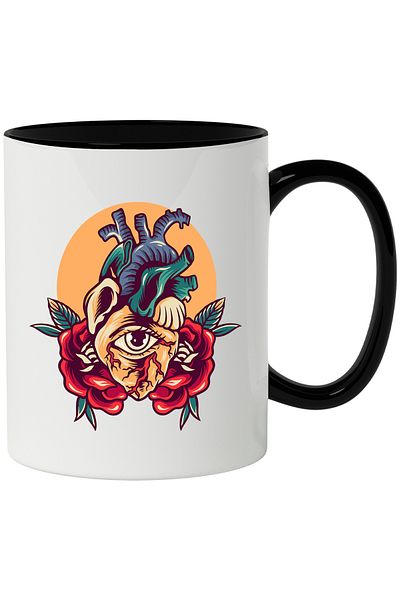 StoryGift Romania Mug With Heart, Eyes, Flowers, Leaves, Sun, Veins, Retro, Multicolor 330 ml, Ceram, With