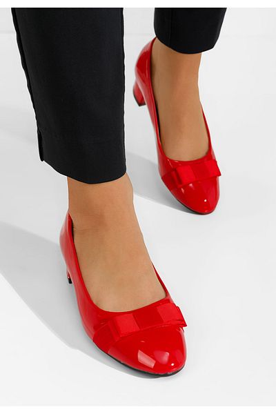 B T Shoes Jacki V4 Red Low Heel Shoes
