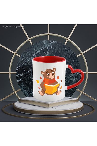 StoryGift Romania Mug With Bear, Scarf, Book, Letters, Numbers, Alphabet, Multicolor 330 ml, Ceramic, With,STG.