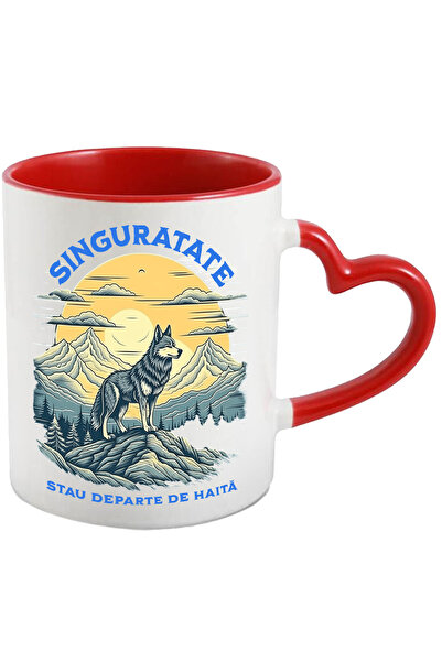 StoryGift Romania Cana Lup Pe Munte Mesaj Singuratate Departe De Haita, 330ml, Ceramica Cu Maner I, Cu ,stg