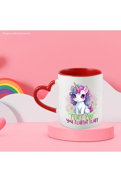StoryGift Romania Unicorn mug with the message "Fluff you, you fluffin' fluff", fairy tale, illustration, pu, Cu, STG