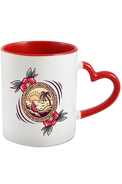 StoryGift Romania Cana Cu Plaja, Apus, Mare, Palmier, Placa De Surf, Flori, Rama, Multicolor 330 M, Cu ,stg