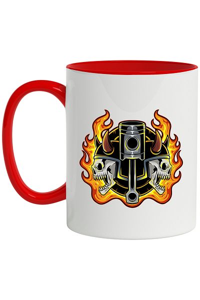 StoryGift Romania Mug With Skulls, Flames, Helmet, Horns, Demons, Piston, Multicolor 330 ml, Ceram, With