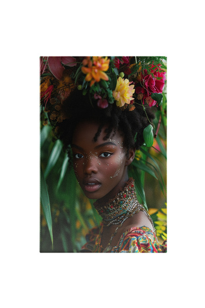 StoryGift Romania Tablou Canvas Tanara Din Africa Cu Pictura Pe Fata Si Flori...