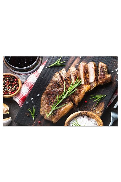 StoryGift Romania Tablou Canvas Biftec De Vita La Gratar Servit Cu Un Pahar De Vin Rosu O Delicatesa Culinara Ga