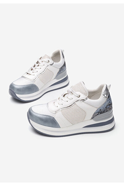 B T Shoes Modré dámské tenisky na klínku Tiela