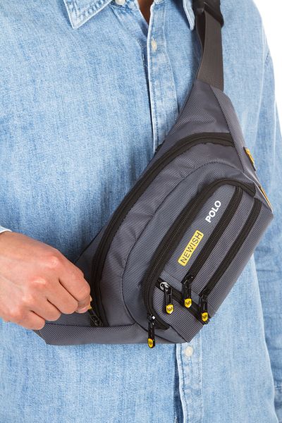 Newish Polo Men's Grey Crossbody Cross Chest Shoulder and Waist Bag with USB Headphone Jack