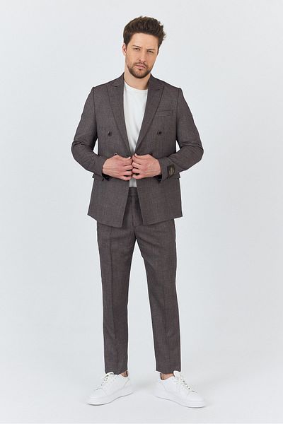 Frappoli Modesto Men's Burgundy 4-Season Slim Fit Double Breasted Suit