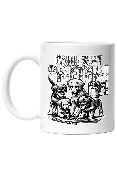 StoryGift Romania Cana Grup De Caini Pui Care Deseneaza Text Prietenii Mei Iu...