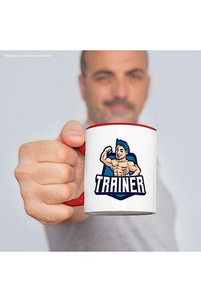 StoryGift Romania Mug With Message Trainer, Emblem, Muscle, Man, Coach, Gym, Multicolor 330 ml, With ,STG