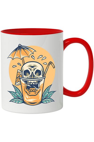 StoryGift Romania Drinking Mug, Sunset, Umbrella, Skull, Straw, Lemon, Multicolor 330 ml, Ceramic, With