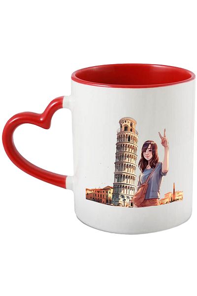 StoryGift Romania Mug with a girl traveling, travel, illustration, V, Victory sign, Tour, With, STG