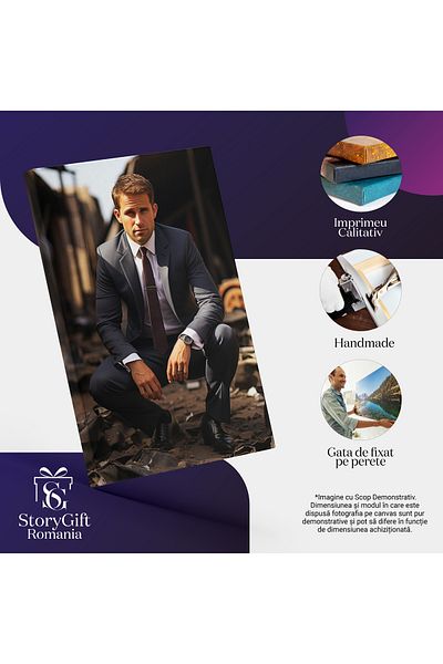StoryGift Romania Tablou Canvas: Om De Afaceri La Costum Stand Printre Resturi - Fotografie Pictura Digitala