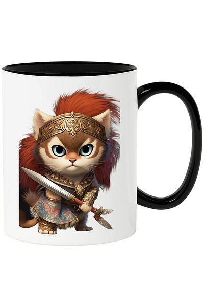 StoryGift Romania Portrait Mug Gladiator Cat, Cat with Sword, Fighting Cat, Lady Cat, With