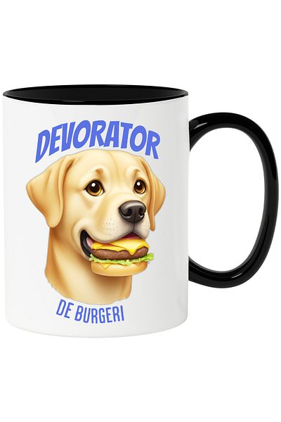 StoryGift Romania Dog Eating a Burger Mug, Burger Devouring Text, 330ml, Ceramic with N Handle, With