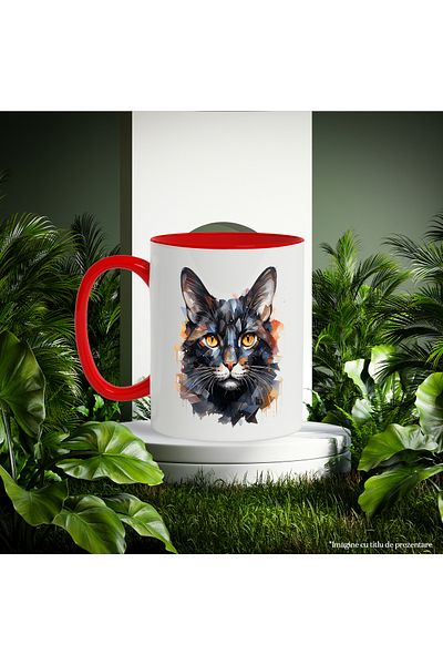 StoryGift Romania Cat Head Mug, Geometric, Mosaic, Animal Lovers, Multicolor 330 ml, With ,STG
