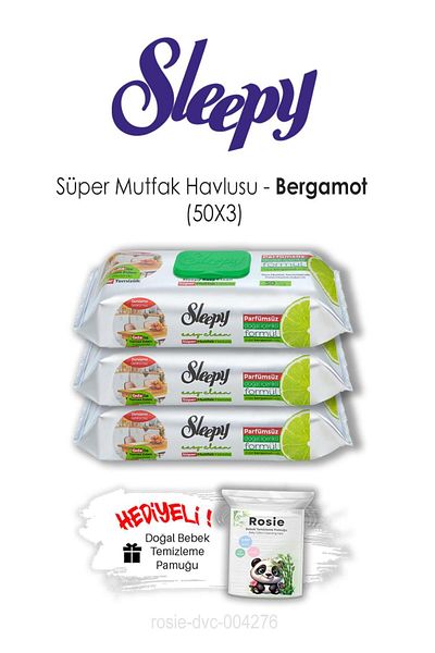 Sleepy Easy Clean 3 Pieces Bergamot Super Kitchen Towels 50 Pieces and Rosie Gift