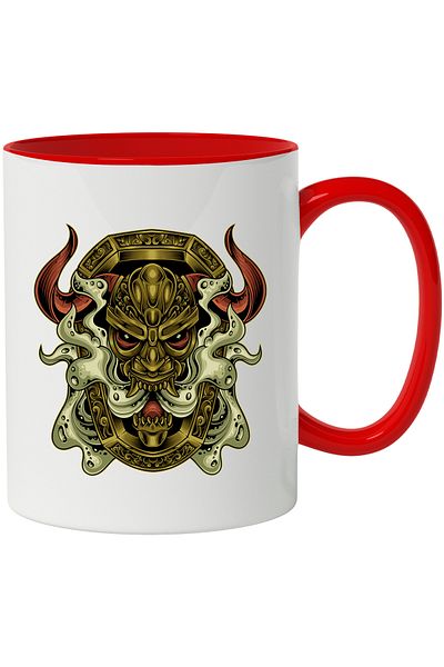 StoryGift Romania Cana Cu Demon, Coarne, Coif, Rama Ornamentala, Colti, Multicolor 330 Ml, Ceramic, Cu ,stg