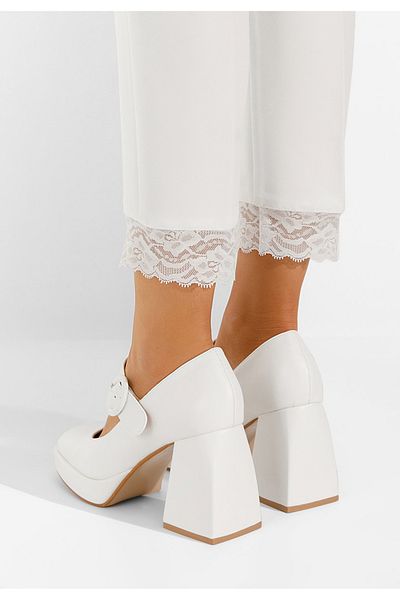 B T Shoes Lavosa White Chunky Heel Shoes