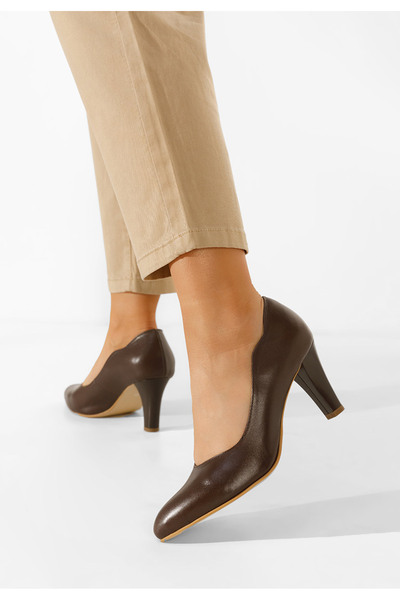 B T Shoes Hnědé kožené lodičky Escanuela