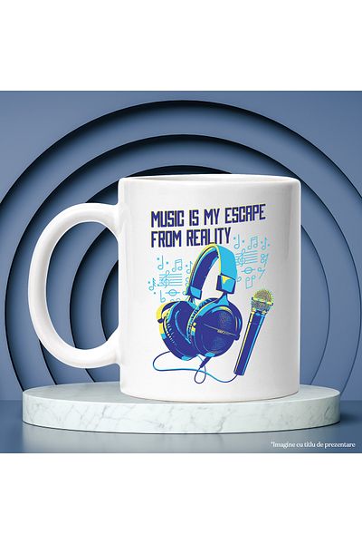 StoryGift Romania Music Is My Escape From Reality Mug, Microphone, Headphones, Multicolor 330 Ml, Sky, With