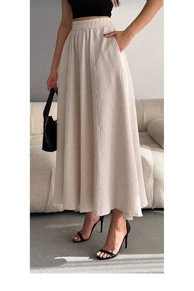 DENİKK Women's Trend Long Skirt with Elastic Waist Pocket