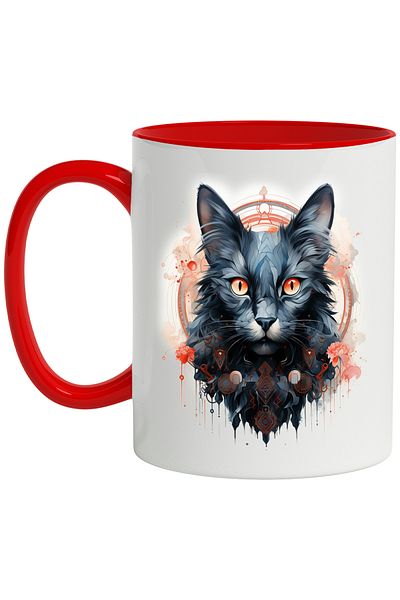 StoryGift Romania Cat Mug, Geometric, Circle, Flowers, Fantasy, Runes, Multicolor 330 ml, Ceramics, With