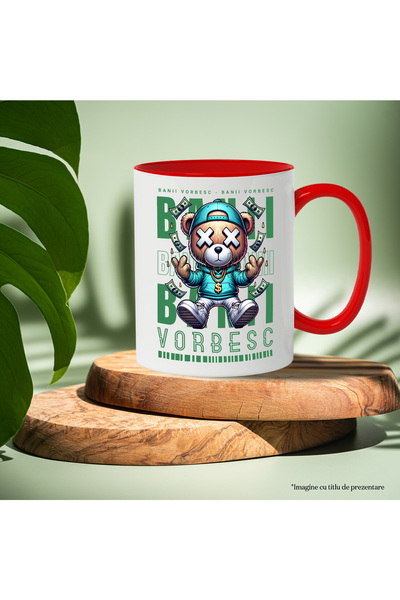 StoryGift Romania Money Talks Mug - Rich Bear, 330ml, Ceramic with Red Handle, With Red Handle STG ,STG ,STG