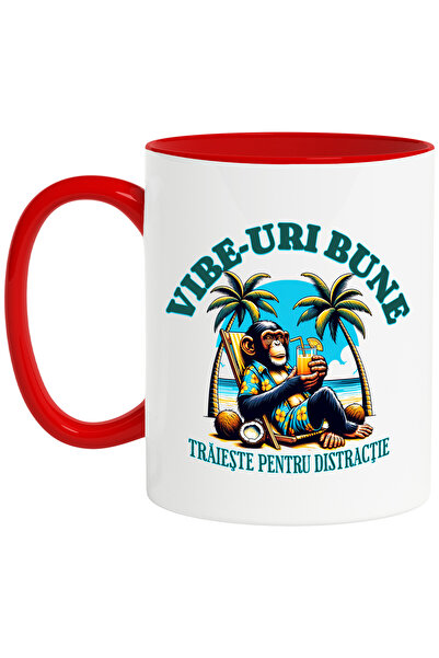 StoryGift Romania Cana Vibe-uri Bune. Traieste Pentru Distractie Maimuta Pe Plaja, 330ml, Ceramic , Cu ,stg