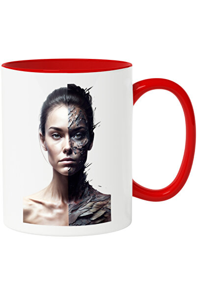 StoryGift Romania Cana Cu Portret Femeie Normala Si Femeie Robot, Viitor Dist...