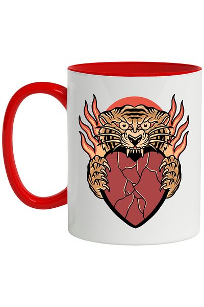 StoryGift Romania Mug With Tiger, Heart, Flames, Bite, Cracks, Claws, Multicolor 330 ml, , With
