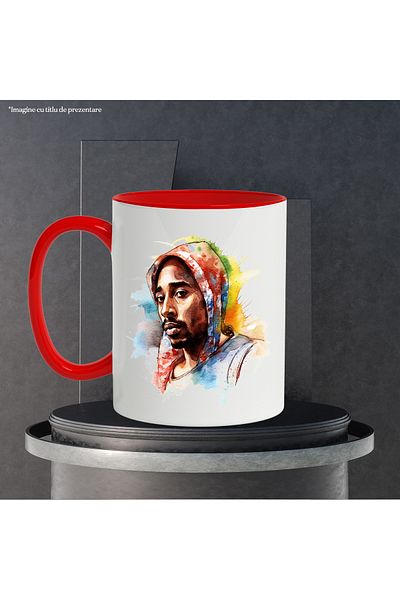 StoryGift Romania Mug With Tupac Portrait, Hip-Hop, Celebrity, Music, Singer, Multicolor 330 ml, With