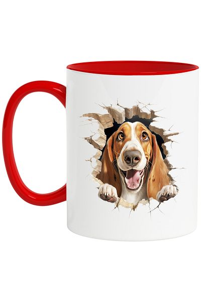 StoryGift Romania Mug with a playful dog sticking its head out of a broken wall, illustration, with, with, STG