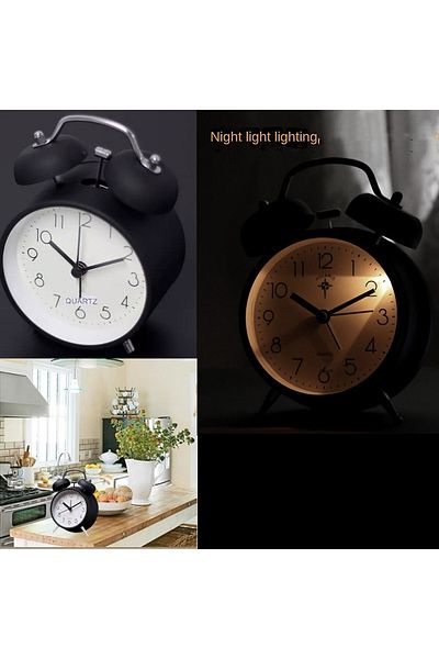 PUFO Ceas deșteptător de masă Prime cu buton iluminat, metalic, 15 cm, negru