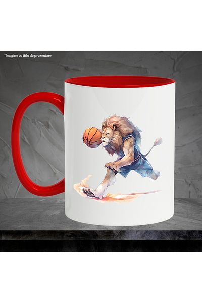 StoryGift Romania Mug with a lion playing basketball | illustration | ball | basketball | running | , With ,STG .