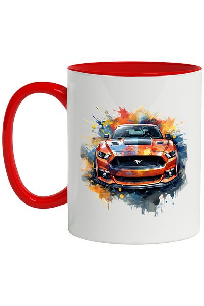 StoryGift Romania Mug With Ford Mustang, Car, Brand, Splash Paint, Multicolor 330 ml, Ceramic, With