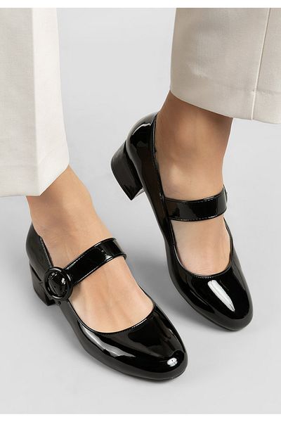 B T Shoes Adevana Black Low Heel Shoes