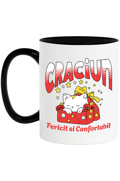 StoryGift Romania Cana Cu Pisica Alba In Cutie De Cadou Rosie Text Craciunul ...