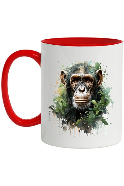 StoryGift Romania Monkey Mug, Leaves, Foliage, Vegetation, Watercolor, Multicolor 330 ml, Ceram, Cu