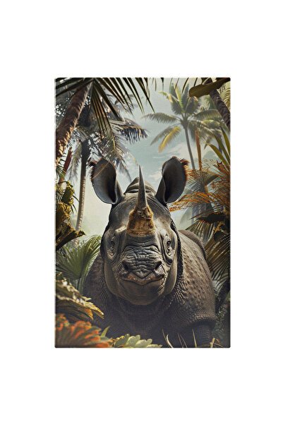 StoryGift Romania Tablou Canvas Rinocerul De La Baza Palmierilor Așezări Trop...