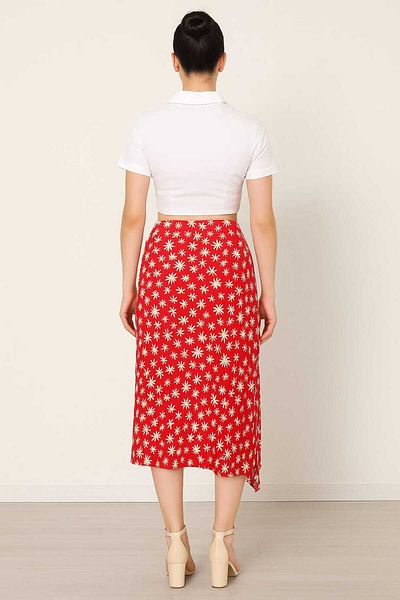 gigigiyim Floral Patterned Front Slit Women's Skirt Red