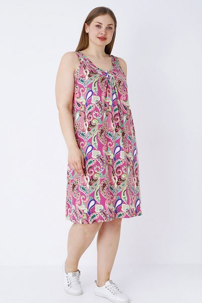 İntensive Women's Plus Size Print Suspender Cotton Pocket Dress