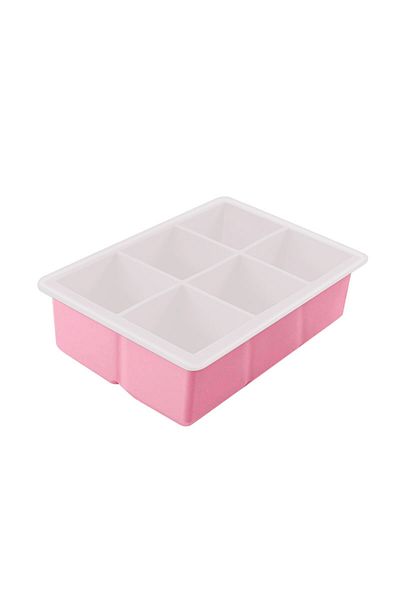 Choice 6-Cavity Pink 6/15 Grid Big Square Ice Cube Trays Flexible Silicone Ice Cube Molds with Lid Stackabl