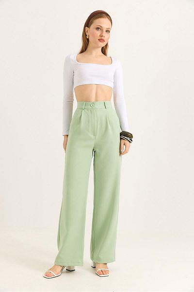Raneel Kazançlı Alışveriş High Waist Wide Leg Green Trousers