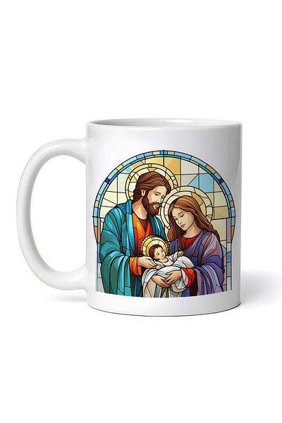 OEM Personalized white mug, Stained Glass Nativity Jesus Joseph and Virgin Mary, INOVATIX®. 330ml