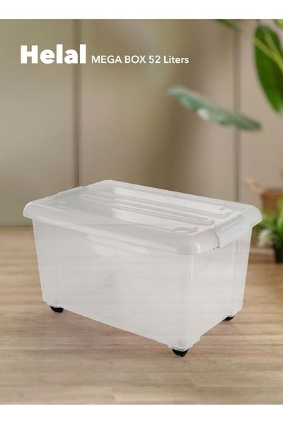 EL HELAL Helal Mega Box Plastic Storage Box Clear With Wheels And Latch-Locking Lid 52 Liters
