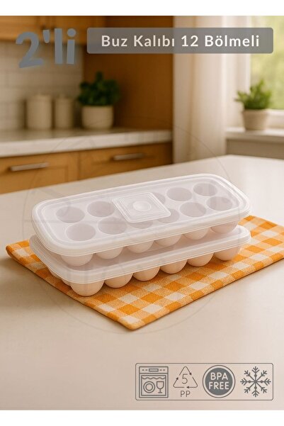 Jet's Home 2'li Buz Kalıbı 12 Bölmeli Silikon Buz Küpü BPA FREE Yuvarlak Bas ...